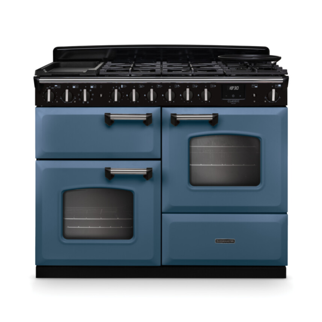Rangemaster CLDLO110DFPSTB/CM1 Classic Deluxe 110 Dual Fuel Range Cooker - Stone Blue - A Rated