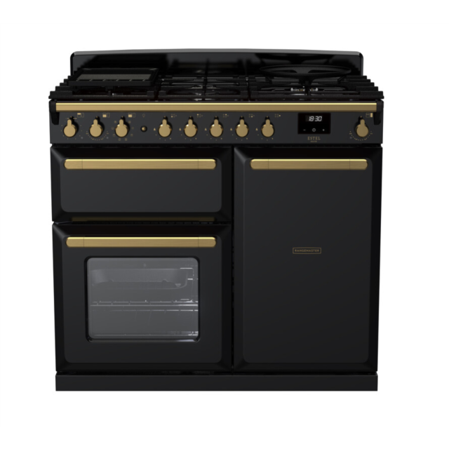 Rangemaster ESDL100DFPGBL/AB1 Estel Deluxe 100 Dual Fuel Range Cooker - Gloss Black - A Rated