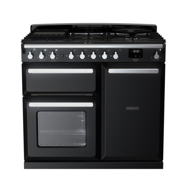 Rangemaster ESDL100DFPGBL/CM1 Estel Deluxe 100 Dual Fuel Range Cooker - Gloss Black - A Rated