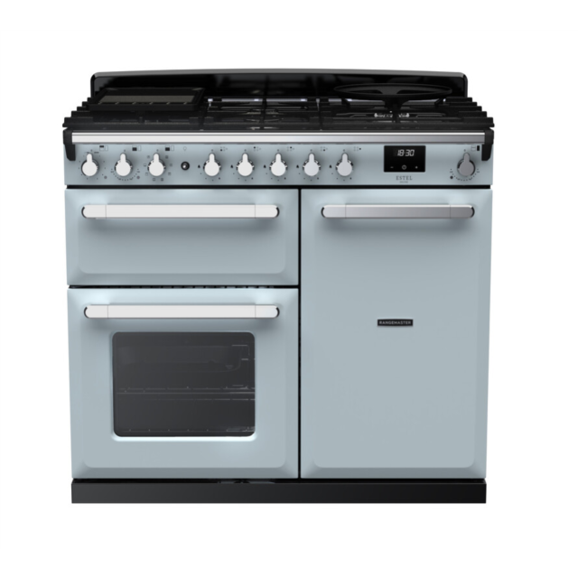 Rangemaster ESDL100DFPMSB/CM1 Estel Deluxe 100 Dual Fuel Range Cooker - Misty Blue - A Rated