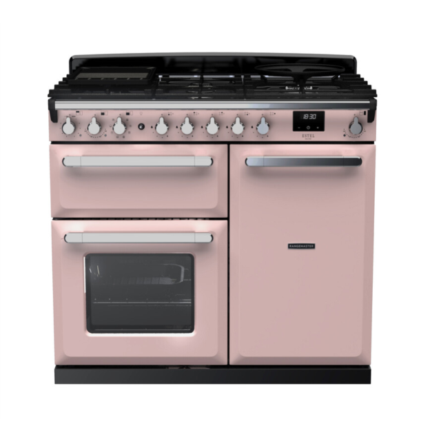 Rangemaster ESDL100DFPPPK/CM1 Estel Deluxe 100 Dual Fuel Range Cooker - Pale Pink - A Rated