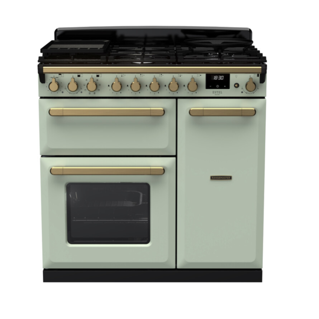 Rangemaster ESDL90DFPMNT/AB1 Estel Deluxe 90 Dual Fuel Range Cooker - Mint - A Rated