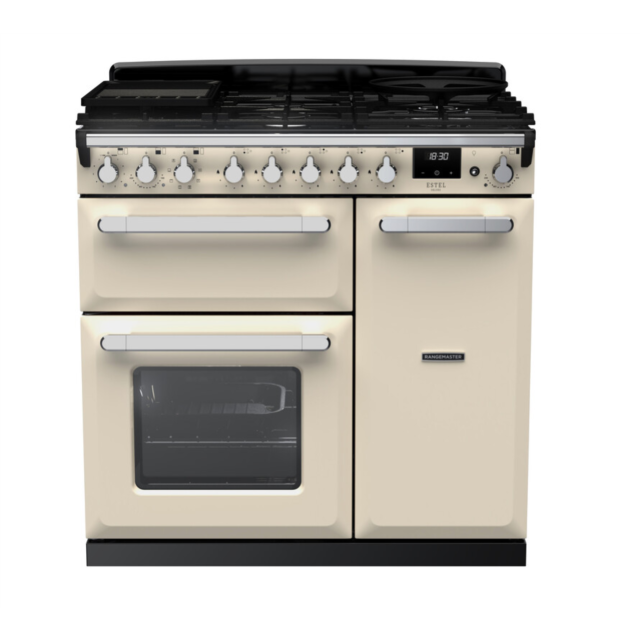 Rangemaster ESDL90DFPPCR/CM1 Estel Deluxe 90 Dual Fuel Range Cooker - Pale Cream - A Rated