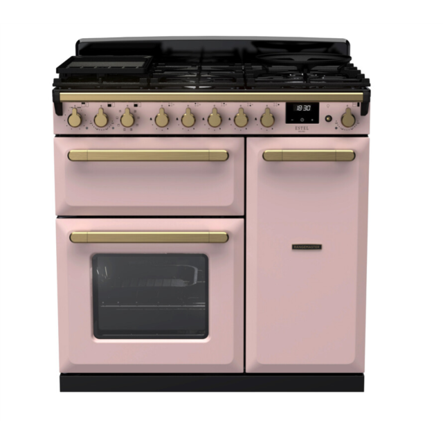 Rangemaster ESDL90DFPPPK/AB1 Estel Deluxe 90 Dual Fuel Range Cooker - Pale Pink - A Rated