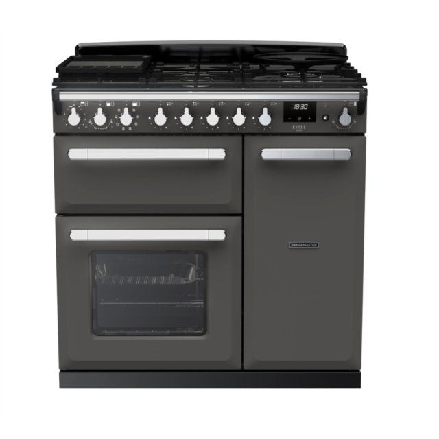 Rangemaster ESDL90DFPSLT/CM1 Estel Deluxe 90 Dual Fuel Range Cooker - Slate - A Rated