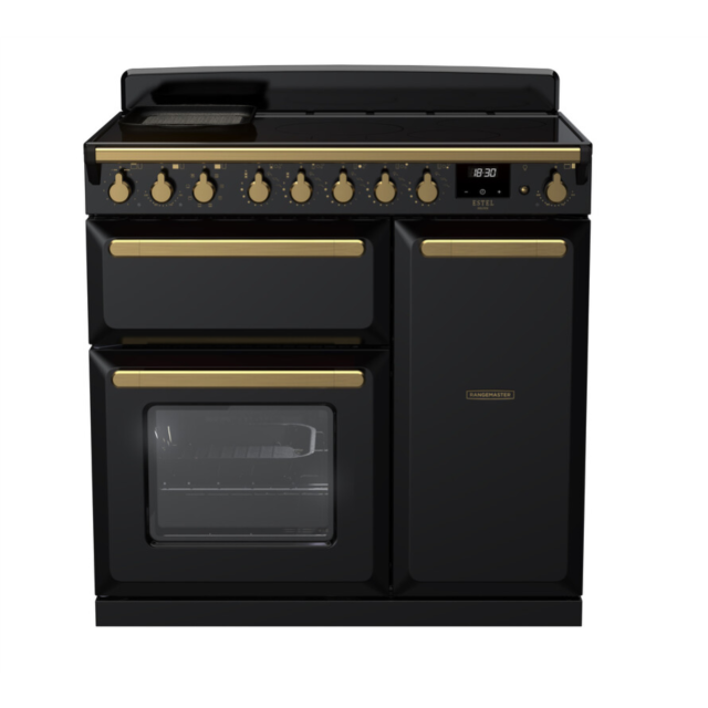 Rangemaster ESDL90EIPGBL/AB1 Estel Deluxe 90 Induction Range Cooker - Gloss Black - A Rated