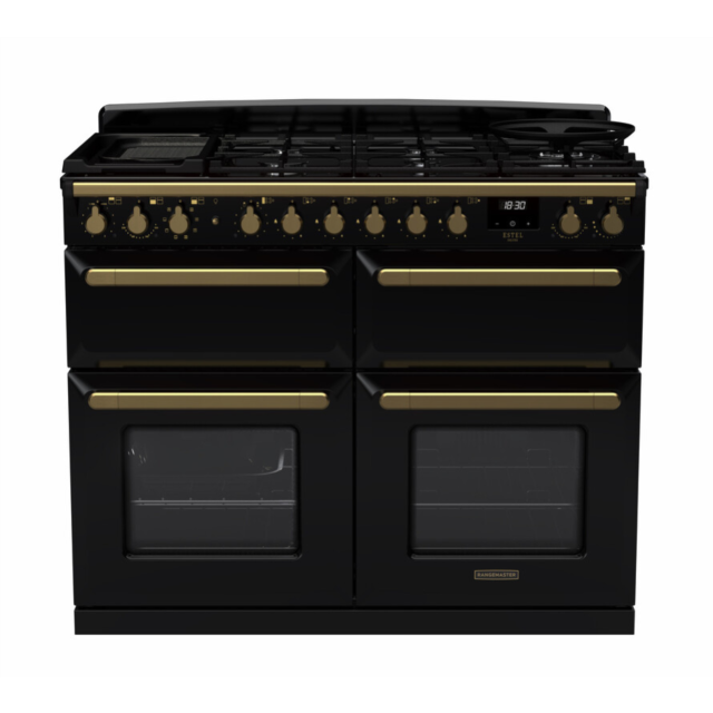 Rangemaster ESDLB110DFPGBL/AB1 Estel Deluxe 110 Dual Fuel Range Cooker - Gloss Black - A Rated