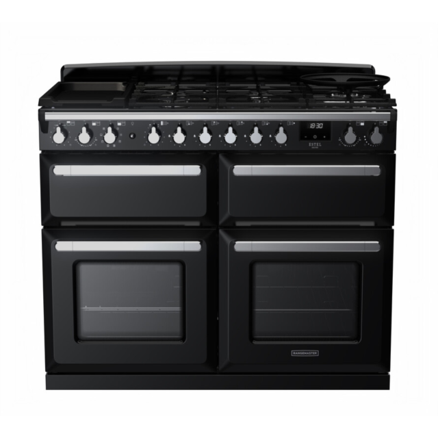 Rangemaster ESDLB110DFPGBL/CM1 Estel Deluxe 110 Dual Fuel Range Cooker - Gloss Black - A Rated