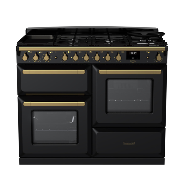 Rangemaster ESDLO110DFPGBL/AB1 Estel Deluxe 110 Dual Fuel Range Cooker - Gloss Black - A Rated