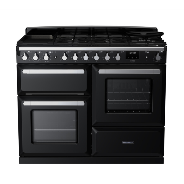 Rangemaster ESDLO110DFPGBL/CM1 Estel Deluxe 110 Dual Fuel Range Cooker - Gloss Black - A Rated