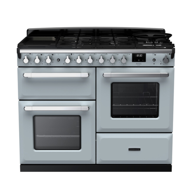 Rangemaster ESDLO110DFPMSB/CM1 Estel Deluxe 110 Dual Fuel Range Cooker - Misty Blue - A Rated