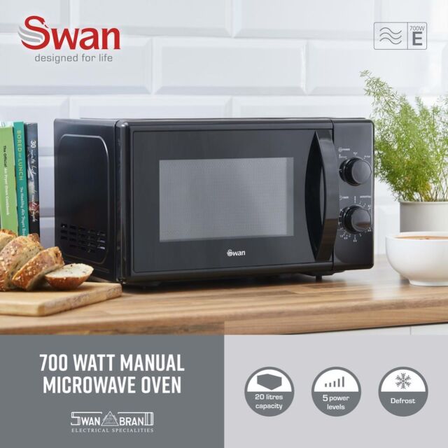 Swan SM4420BLK 20L 700W Manual Microwave - Black