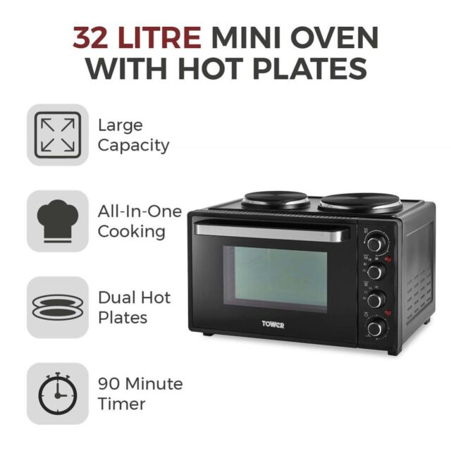 Tower T14044 32 Litre Mini Oven with Hot Plates - Black