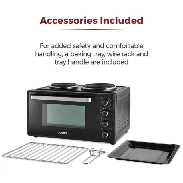 Tower T14044 32 Litre Mini Oven with Hot Plates - Black
