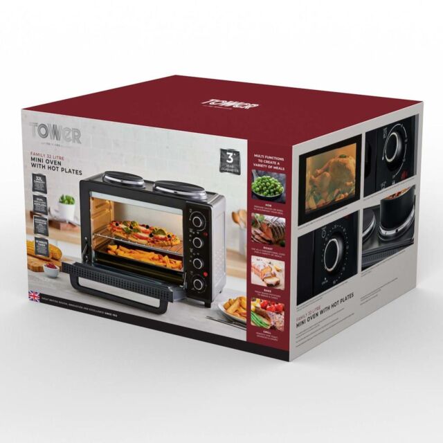 Tower T14044 32 Litre Mini Oven with Hot Plates - Black