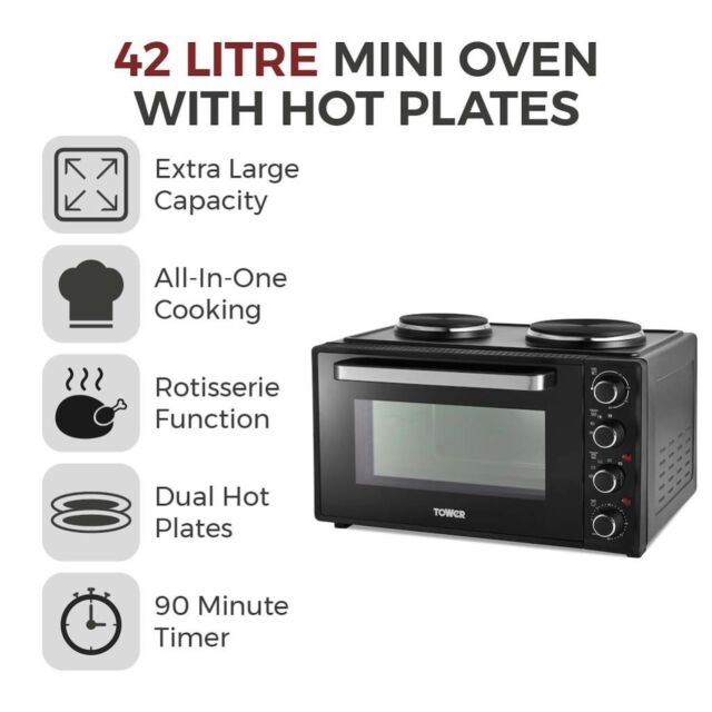 Tower T14045 42 Litre Mini Oven with Hot Plates - Black
