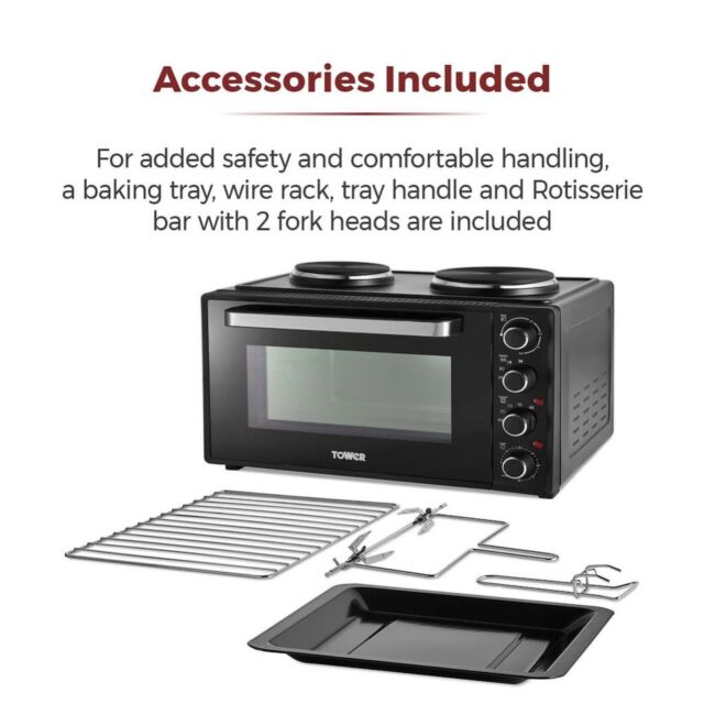 Tower T14045 42 Litre Mini Oven with Hot Plates - Black