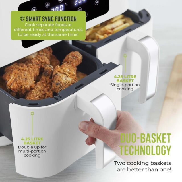 Tower T17137WHT Vortx 8.5L Dual Basket Air Fryer Digital - White