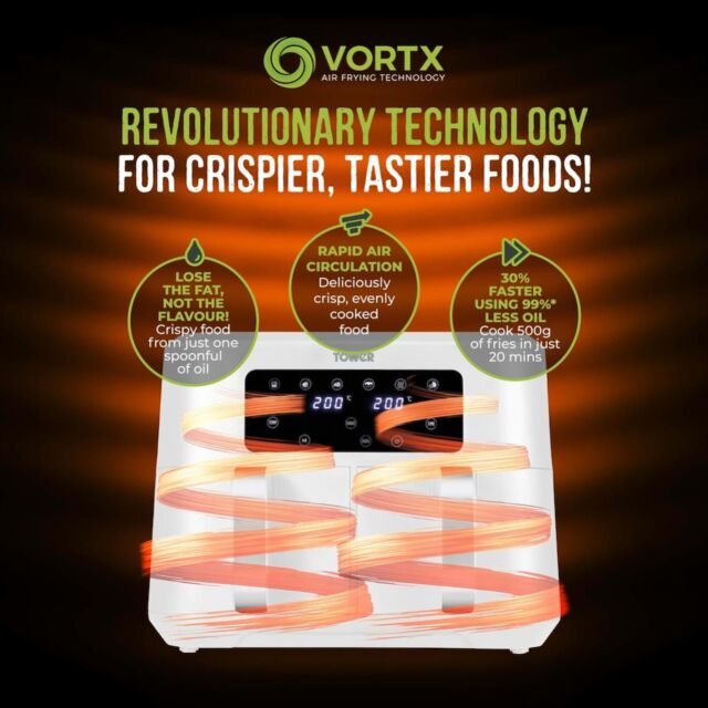Tower T17137WHT Vortx 8.5L Dual Basket Air Fryer Digital - White