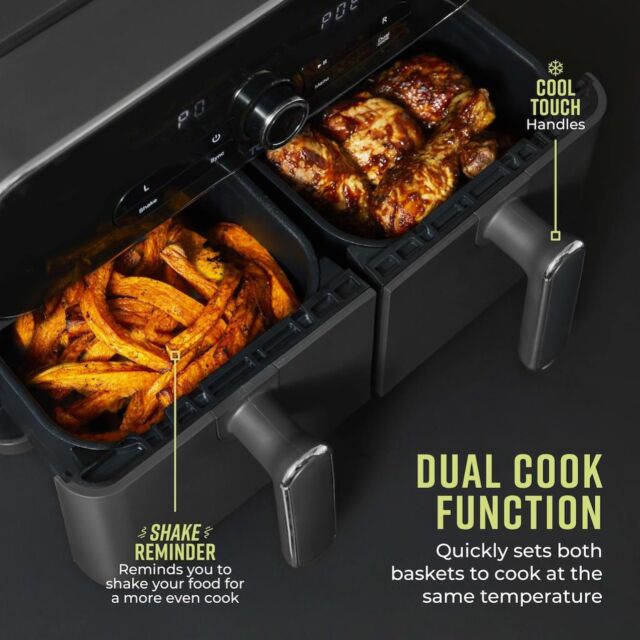 Tower T17138 Vortx Elite 10.4L Dual Basket Air Fryer Digital - Graphite