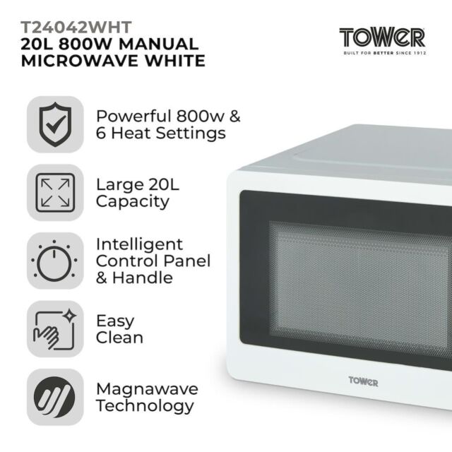 Tower T24042WHT 20L 800W Manual Microwave - White
