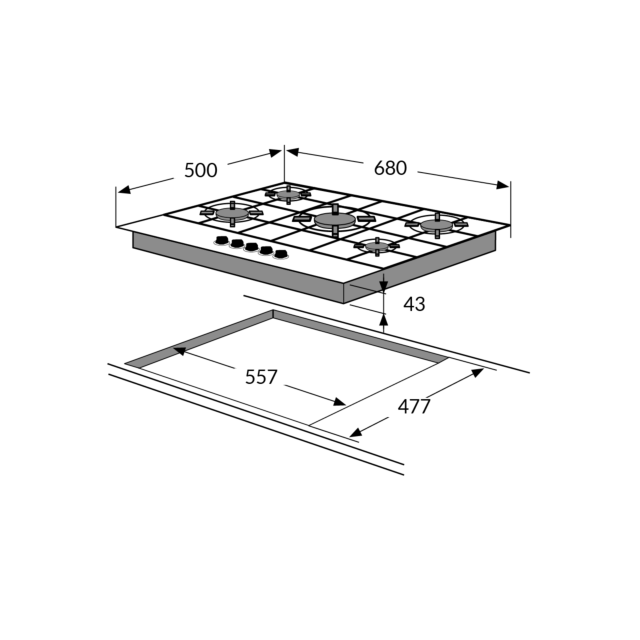 Amica AGH7100SS 70cm Gas Hob