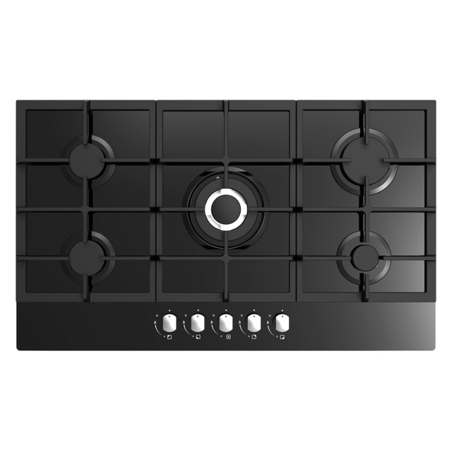 Cata UBGOG901BK 90cm 5 Burner Gas on Glass Hob Black Including Triple Ring Burner Rotary Controls 11