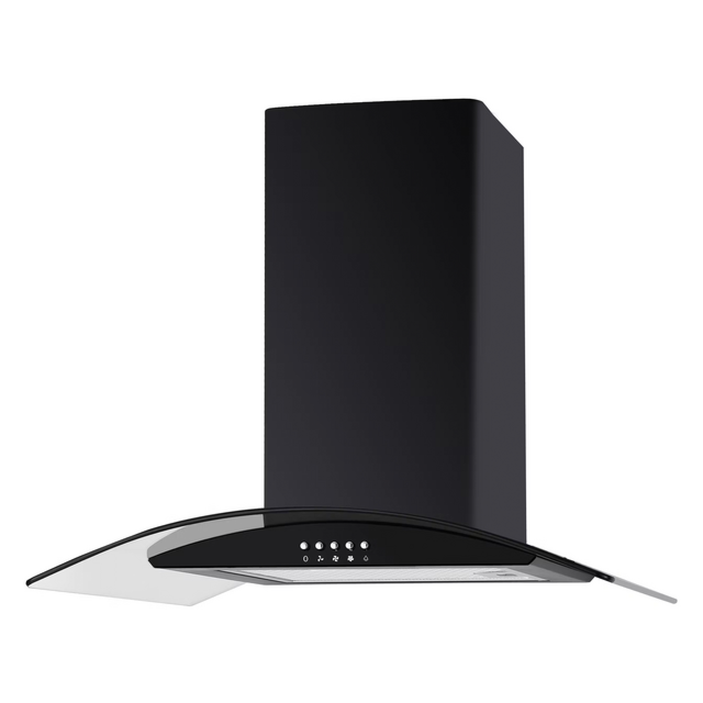 Cata UBSCG60BK 60cm Curved Glass Hood Black 3 Fan Speeds Push Button Control 308m3/h Max Airflow 64d