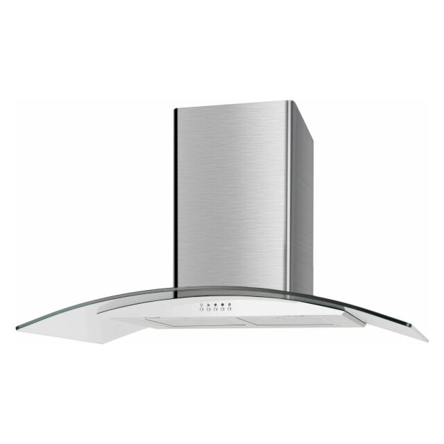 Cata UBSCG90SS Curved Glass Chimney 90cm - 3 Fan Speeds - LED Lighting - Push Button Control - Suite