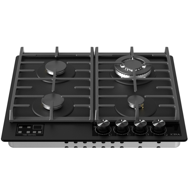 CDA HVG631MB 4 Burner Gas Hob Front Contol Wok Burner Back Right