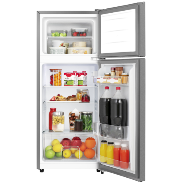 Fridgemaster MTM48120ES 48cm x 118cm top mount static fridge freezer silver