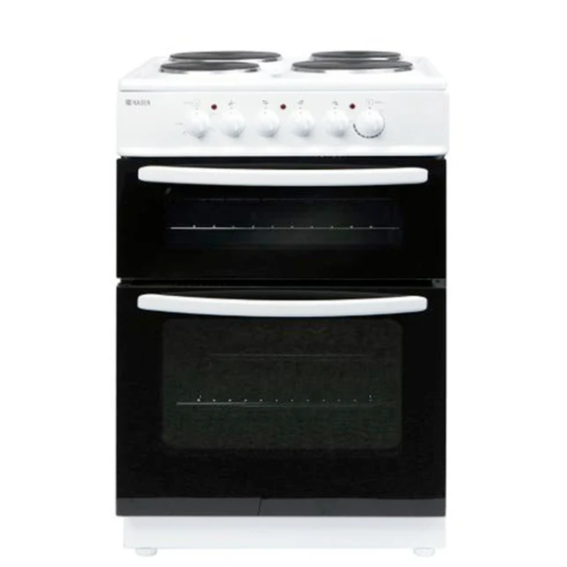 Haden HEST60W Electric Twin Cavity Freestanding Cooker with 4 solid plate hob 