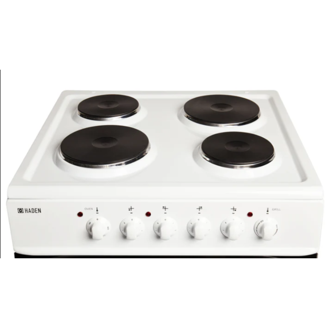 Haden HEST60W Electric Twin Cavity Freestanding Cooker with 4 solid plate hob 