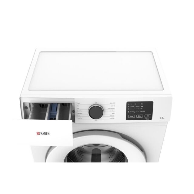 Haden HW7120W 1200rpm 7kg Washing Machine LED indicator lights E rated 15 min quick wash time delay 