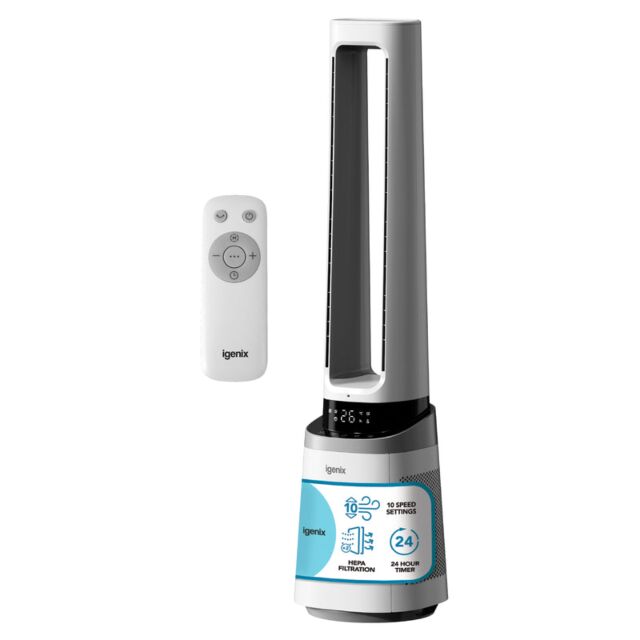 Igenix IGFD02549W 41 Inch Bladeless Fan With Air Purifier, 2-In-1 Cooling Tower Fan