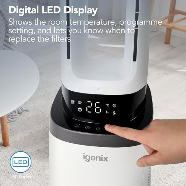 Igenix IGFD02549W 41 Inch Bladeless Fan With Air Purifier, 2-In-1 Cooling Tower Fan
