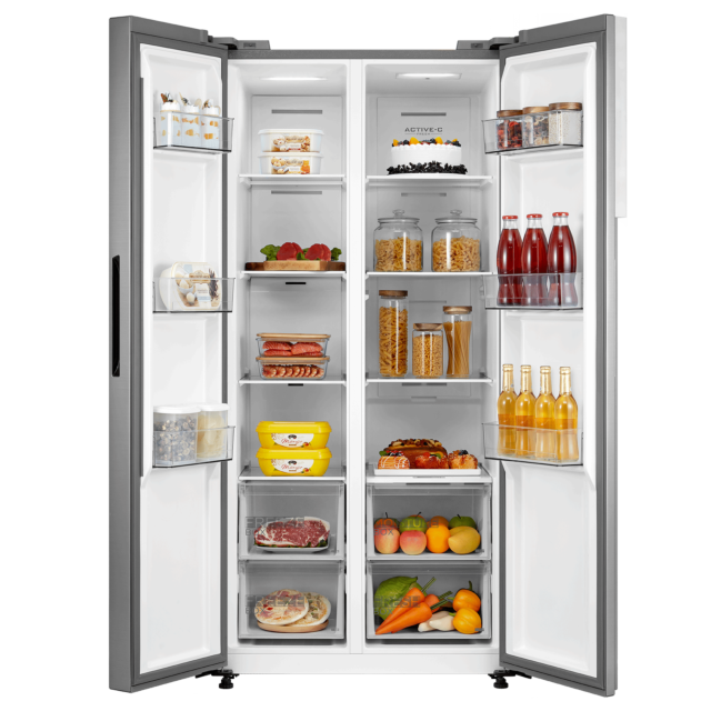 Midea MDRS619FIE46 Sise By Side Fridge Freezer, No Frost, 460L, 271L Fridge+189L Freezer With Led Li