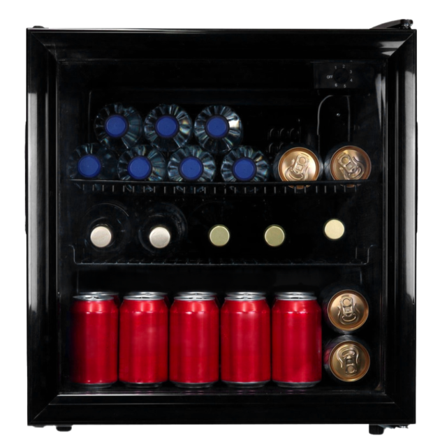 Sia DC2BL Mini Drinks Fridge, Table Top 50L Beer / Wine Cooler With Glass Door