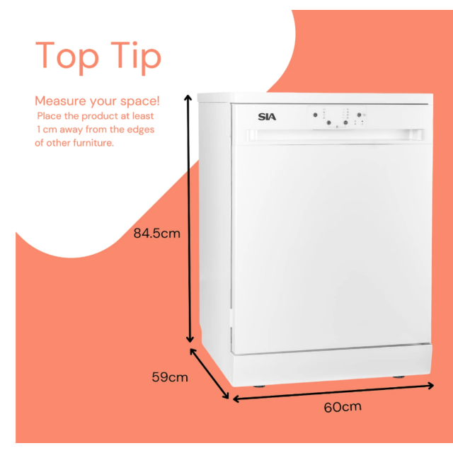 Sia SFSD604W 60Cm Freestanding 14 Place Dishwasher