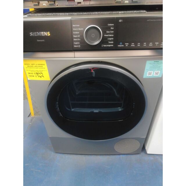 Graded Unboxed Siemens WQ46H2DXGB/GR iQ500 9kg, Heat Pump dryer, sensor technology, varioSpeed, Home Connect, Chrom