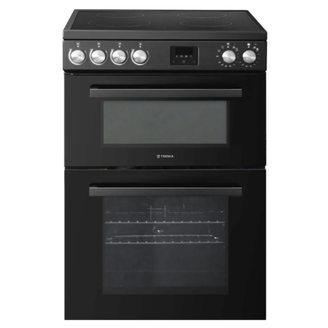 Teknix TKED64B/2 Double Oven, Fanned Main Oven, Clock, Oven Light W600mm