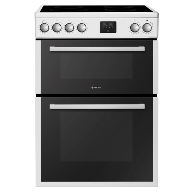 Teknix TKED64INDW Double Oven, Fanned Main Oven, Clock, Oven Light W600mm