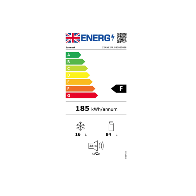 Zanussi ZEAN82FR 
Built-under Fridge with 4 Star Freezer Compartment, F Energy, Door on Door Fixing 