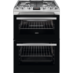 Zanussi ZCG63260XE 60cm Gas Cooker, Gas Double Oven with electric grill, Triple crown burner, Light 