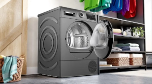 Bosch WQG245R9GB Tumble Dryer in a grey colour.